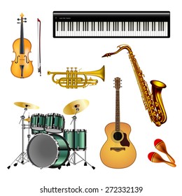 Musical instruments isolated on white background. Vector illustration.