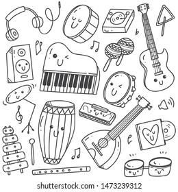 musical instruments kawaii doodle line art