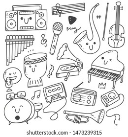 musical instruments kawaii doodle line art