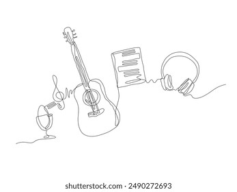 Musikinstrumente Line Art. Single Line Vektorillustration. Aufführung des Liedes