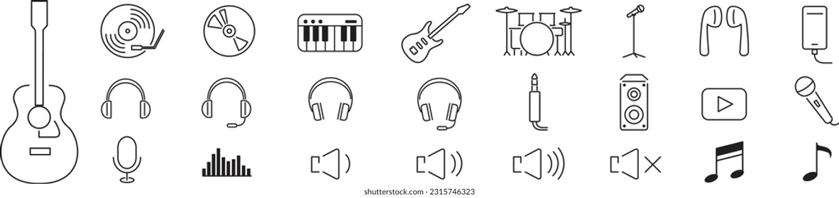 musical instruments line editable icons set collection  vector
