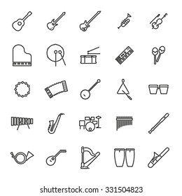 Musical Instruments Line Icon Set. Collection of 25 music symbols