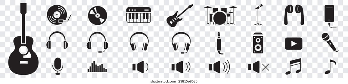 musical instruments line icons collection vector
