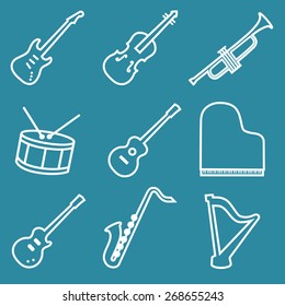 Musical instruments line icons set vector illustration
