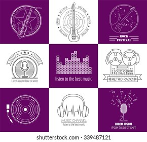 Musical instruments logos and badges. Graphic template. Vector illustration