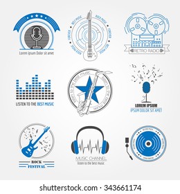 Musical instruments logos and badges. Graphic template. Vector illustration