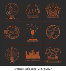 Musical instruments logos and badges. Graphic template. Vector illustration