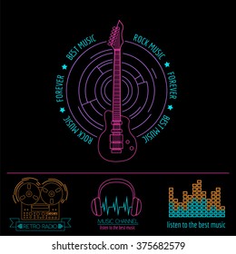 Musical instruments logos and badges. Graphic template. Vector illustration