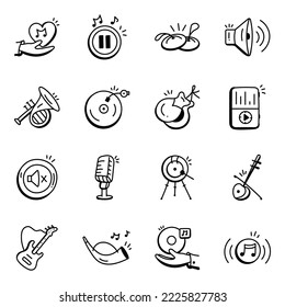 Musical Instruments and Multimedia Doodle Icons 
