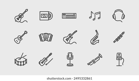 Musical instruments and music icons. Large set of musical instruments and music trendy minimal icons. Music Notes icon. Design signs for web page, mobile app, packaging design. Vector illustration