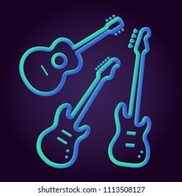 musical instruments neon tubed silhouette abstract design concept rock band performance  electric guitar set
