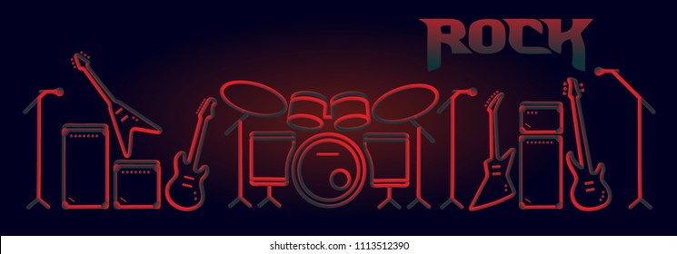 musical instruments neon tubed silhouette abstract design concept rock band performance  electric guitar set