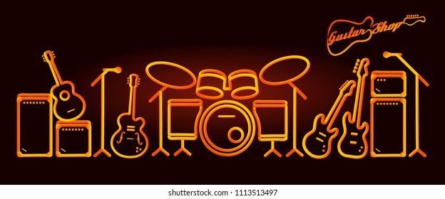 musical instruments neon tubed silhouette abstract design concept rock band performance  electric guitar set