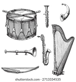 Musical Instruments Old Style isolated vector