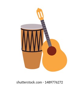 musical instruments on white background