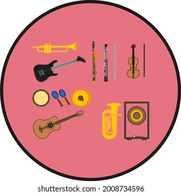 musical instruments on white background