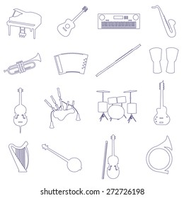 musical instruments outline vector icons set eps10