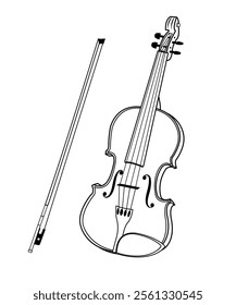 Musical instruments. Outline of a violin on a white background. Vector graphic illustration