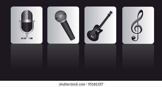 musical instruments over square over black background. vector