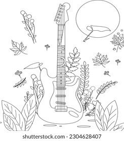 Musical Instruments Page for kids coloring Guitar