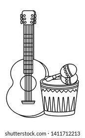 musical instruments party cartoons in black and white