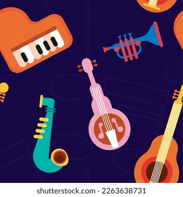 musical instruments pattern colorful background