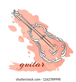 Musical instruments pattern with curls. Icon guitar