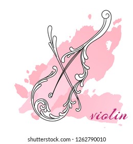 Musical instruments pattern with curls. Icon violin.