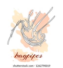 Musical instruments pattern with curls. Icon bagpipes