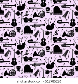 Musical instruments  pattern with vector icons.