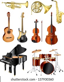 musical instruments photo-pealistic vector set