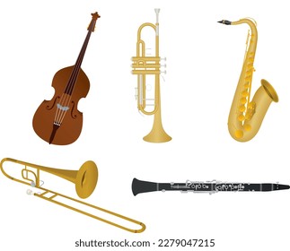 Musical instruments played in jazz.Vector Eps