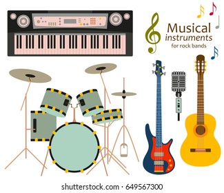 Musical instruments for rock bands. Vector illustration