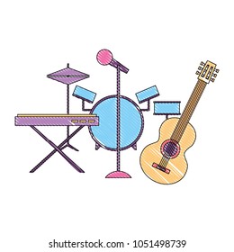 musical instruments saxophone synthesizer guitar battery microphone