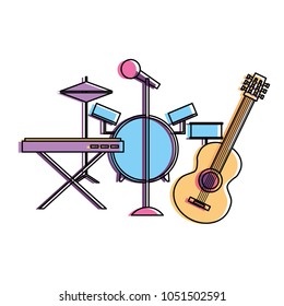 musical instruments saxophone synthesizer guitar battery microphone