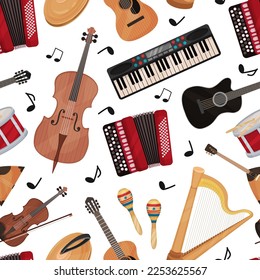 Musical Instruments Seamless Pattern Design for Entertainment Performance Vector Template