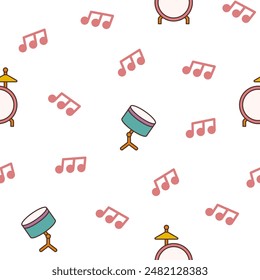 Musical instruments. Seamless pattern. Music stuff for classical orchestra. Hand drawn style. Vector drawing. Design ornaments.