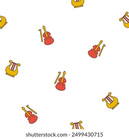 Musical instruments. Seamless pattern. Music stuff for classical orchestra. Hand drawn style. Vector drawing. Design ornaments.