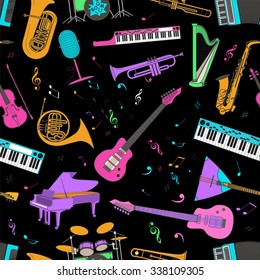 Musical instruments seamless pattern. Vector illustration