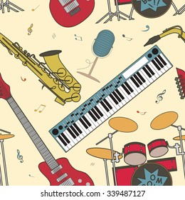 Musical instruments seamless pattern. Vector illustration