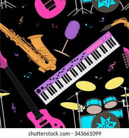 Musical instruments seamless pattern. Vector illustration