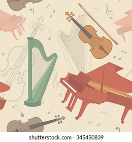Musical instruments seamless pattern. Vector illustration