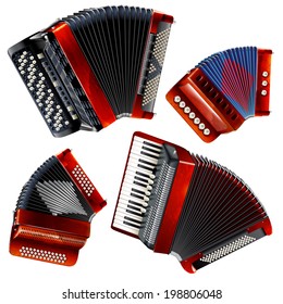 Musical instruments series. Set of classical bayans (accordions), isolated on white background 