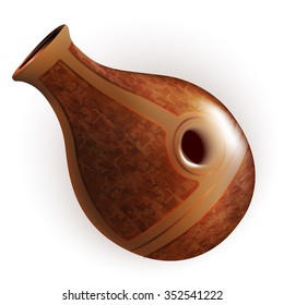 Musical instruments series. Traditional African clay udu pot drum, isolated on white background. Vector illustration