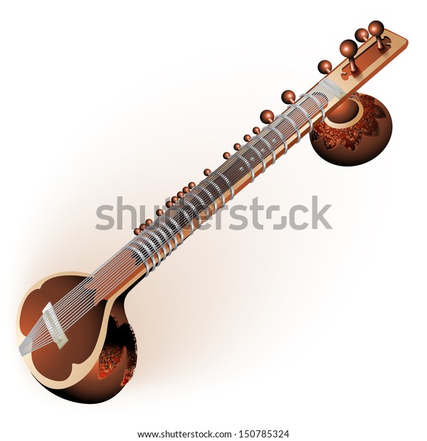 Musical instruments series. Traditional Asian\
sitar, isolated on white\
background