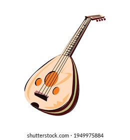 Musical instruments series. Traditional Ukrainian kobza, isolated on white background. Vector illustration