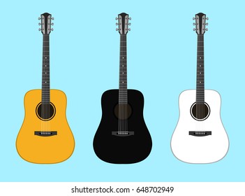 Musical instruments. Set of acoustic guitars isolated on a colored background. Vector illustration