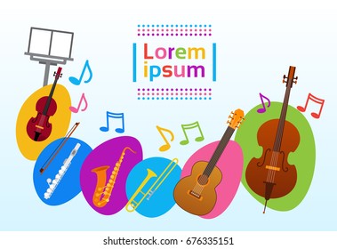 Musical Instruments Set Colorful Banner With Copy Space Flat Vector Illustration