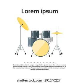 Musical Instruments Set Drums Rock Band Music Equipment Flat Vector Illustration