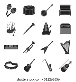 Musical instruments set icons in black style. Big collection of musical instruments vector symbol stock illustration